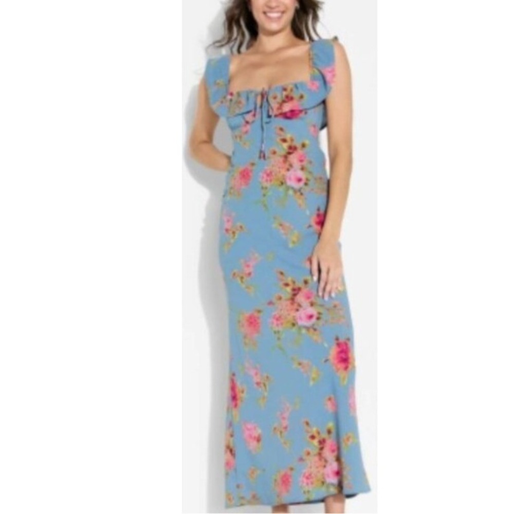 Wild Fable Slate Blue Floral Ruffle Maxi‎ Dress XS Romantic Cottagecore NWT